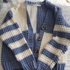 Altar'd State Blue and Cream Knit Cardigan